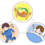 運動、健康な食べ物、睡眠